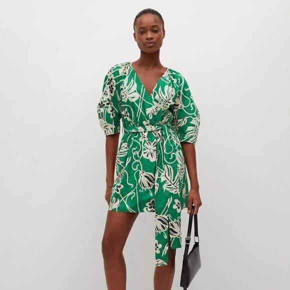 Mango Cotton Wrap Dress Floral New - Picture 4 of 9